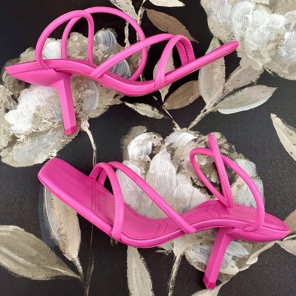 Schutz Shalla Angled-Heel Sandals in Hot Pink Size 10B. - Picture 5 of 14